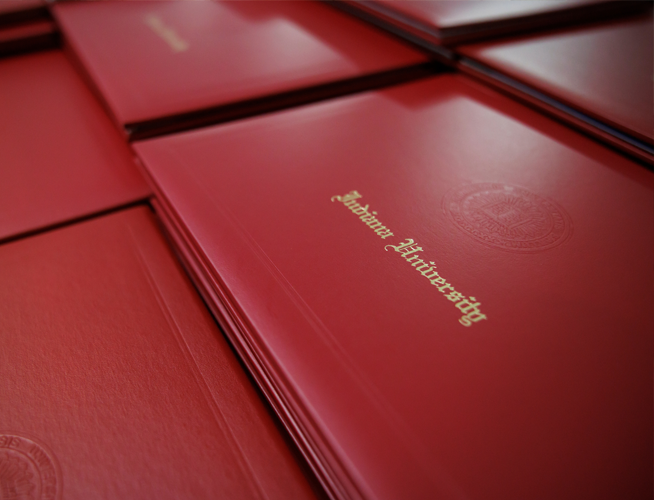 An image of a red Indiana University degree holder.