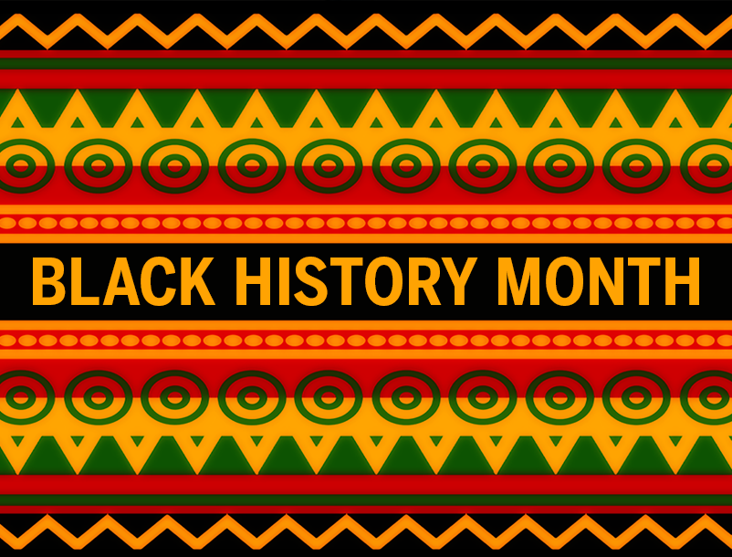 A colorful graphic that says Black History Month.