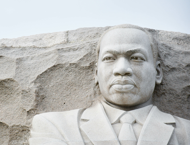 An image of a MLK stone statue.