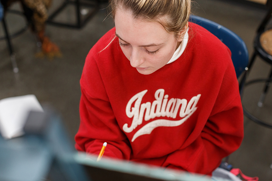 Student in a classroom at the Herron School of Art and Design
