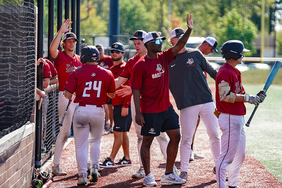 An IU Kokomo baseball player bats at home plate.