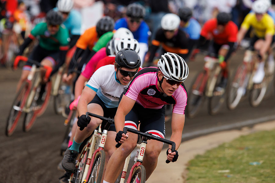 Riders compete in the Men's Little 500 race at Bill Armstrong Stadium.