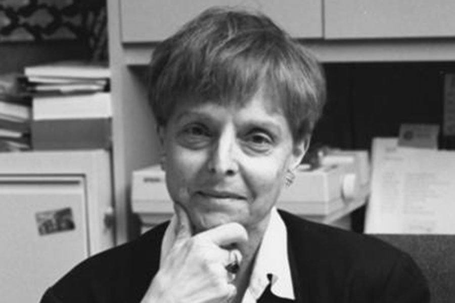 A black-and-white photo of Professor Eileen Bender.