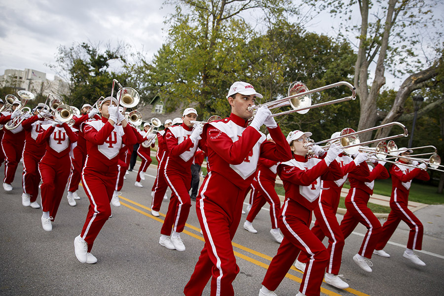 The Marching Hundred marching in a parade.